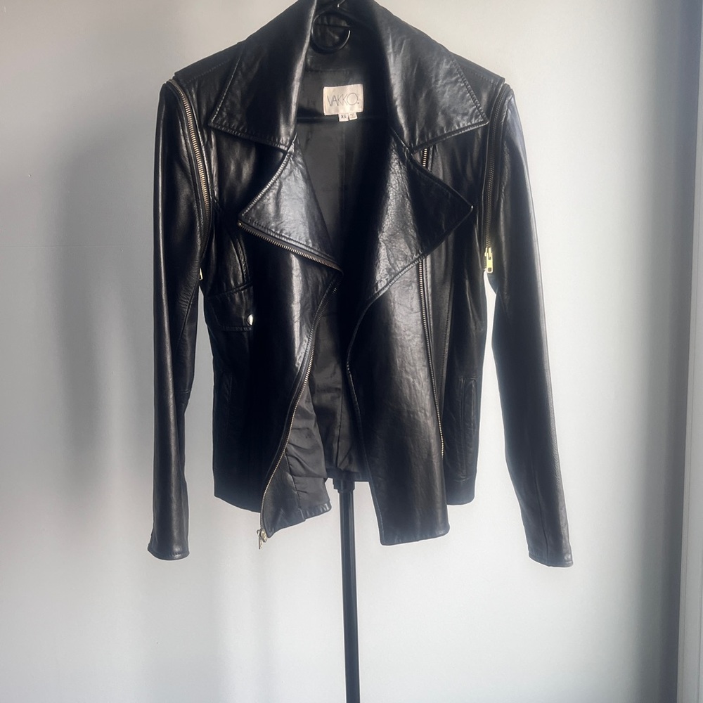 Vakko Brown Leather Jacket with Asymmetrical Zipper